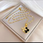 Gold Plated Floral Pendant Necklace for Women - Black Clover Design - Jewellery - Image 4