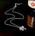 Pink Bow Necklace for Girls: Silver Chain Fashion Jewelry for Women, , Gift for Her - Delicate Pendant Necklace - Image 3