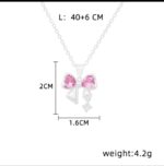 Pink Bow Necklace for Girls: Silver Chain Fashion Jewelry for Women, , Gift for Her - Delicate Pendant Necklace - Image 2