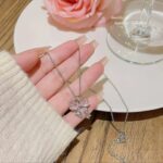 Pink Bow Necklace for Girls: Silver Chain Fashion Jewelry for Women, , Gift for Her - Delicate Pendant Necklace