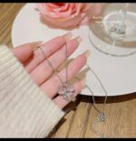 Pink Bow Necklace for Girls: Silver Chain Fashion Jewelry for Women, , Gift for Her - Delicate Pendant Necklace