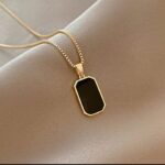 Rectangular Black Pendant Necklace for Women - Gold Plated Fashion Jewellery for & Gift