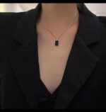 Rectangular Black Pendant Necklace for Women - Gold Plated Fashion Jewellery for & Gift - Image 3