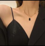 Rectangular Black Pendant Necklace for Women - Gold Plated Fashion Jewellery for & Gift - Image 4