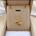 Gold Plated Swan Necklace with Purple Stone for Women - Fashion Jewellery Gift for Girls