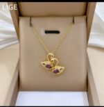 Gold Plated Swan Necklace with Purple Stone for Women - Fashion Jewellery Gift for Girls
