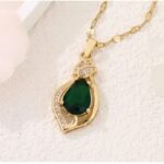 Gold Plated Pendant Necklace with Green Stone for Women, Festive & Wedding Wear Fashion Jewelry - Image 3
