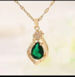 Gold Plated Pendant Necklace with Green Stone for Women, Festive & Wedding Wear Fashion Jewelry - Image 4
