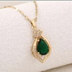 Gold Plated Pendant Necklace with Green Stone for Women, Festive & Wedding Wear Fashion Jewelry