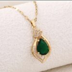 Gold Plated Pendant Necklace with Green Stone for Women, Festive & Wedding Wear Fashion Jewelry