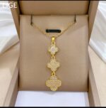 Gold Plated Clover Pendant Necklace Set for Women - Chain for & Daily Use Artificial Jewelry