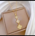 Gold Plated Clover Pendant Necklace Set for Women - Chain for & Daily Use Artificial Jewelry - Image 2