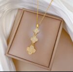 Gold Plated Clover Pendant Necklace Set for Women - Chain for & Daily Use Artificial Jewelry - Image 3