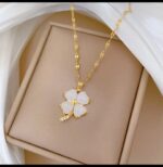 Gold Plated Clover Necklace for Women - Delicate Floral Pendant Chain for Girls Artificial Jewelry - Image 3