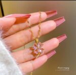 Gold Plated Flower Pendant Necklace for Women - Rose Pink Crystal Chain for Girls Fashion Jewelry - Image 4