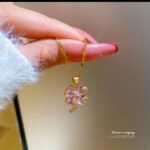 Gold Plated Flower Pendant Necklace for Women - Rose Pink Crystal Chain for Girls Fashion Jewelry - Image 2