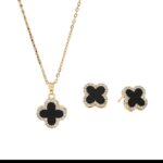 Clover Leaf Necklace and Earring Set - Gold Plated Fashion Jewelry for Women - Festive & Casual Wear