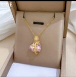 Pink Crystal Pendant Necklace Gold Plated For Women Girls Fashion Jewellery Gift - Delicate Heart Shaped Stone Chain - Image 4