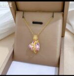 Pink Crystal Pendant Necklace Gold Plated For Women Girls Fashion Jewellery Gift - Delicate Heart Shaped Stone Chain - Image 2