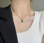 Emerald Stone Gold Plated Chain Necklace for Women - Fashion Jewellery for & Daily Use - Image 3