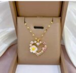 Floral Heart Crystal Gold Pendant Necklace
