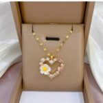 Floral Heart Crystal Gold Pendant Necklace