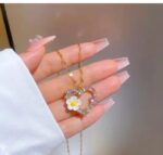 Floral Heart Crystal Gold Pendant Necklace - Image 3