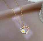 Floral Heart Crystal Gold Pendant Necklace - Image 2