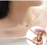 Roman Numeral Double Ring Gold Pendant Necklace - Image 4