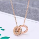 Roman Numeral Double Ring Gold Pendant Necklace