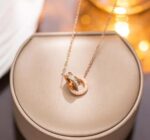 Roman Numeral Double Ring Gold Pendant Necklace - Image 3