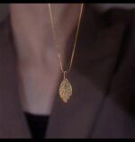 Crystal Leaf Gold Pendant Necklace - Image 2