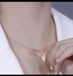 Crystal Leaf Gold Pendant Necklace - Image 4