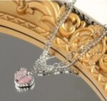 Pink Crystal Heart Silver Pendant Necklace - Image 2