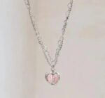 Pink Crystal Heart Silver Pendant Necklace - Image 4