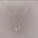 Layered Butterfly Crystal Silver Necklace