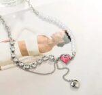Pearl Crystal Heart Charm Silver Bracelet