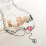 Pearl Crystal Heart Charm Silver Bracelet