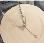 Pearl Crystal Heart Charm Silver Bracelet - Image 3