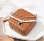 Pearl Black Heart Charm Layered Necklace