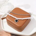 Pearl Black Heart Charm Layered Necklace