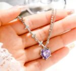 Purple Crystal Heart Star Silver Necklace - Image 2
