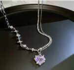 Purple Crystal Heart Star Silver Necklace - Image 4