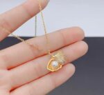 Gold Pearl Shell Opening Pendant Necklace - Image 3