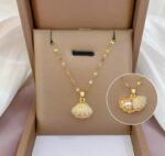 Gold Pearl Shell Opening Pendant Necklace