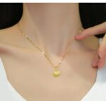 Gold Pearl Shell Opening Pendant Necklace - Image 2