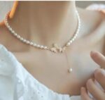 Pearl Butterfly Drop Pendant Necklace - Image 3