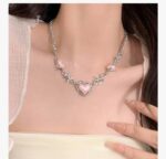 Pink Heart Charm Vintage Chain Necklace