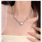 Pink Heart Charm Vintage Chain Necklace