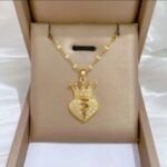 Crown Broken Heart Crystal Gold Pendant Necklace